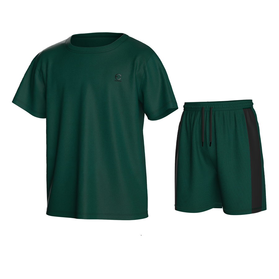 Essenclo boys athletic T-shirt and shorts 2-piece set, evergreen