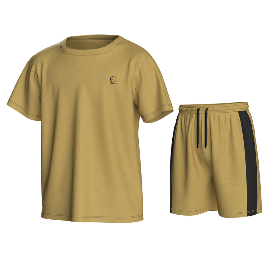 Essenclo boys athletic T-shirt and shorts 2-piece set, khaki