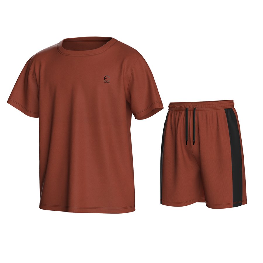 Essenclo boys athletic T-shirt and shorts 2-piece set, brown