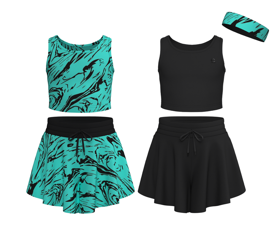 Essenclo girls butterfly shorts and tank top 5-piece set with headband, mint green / black (photo 8)