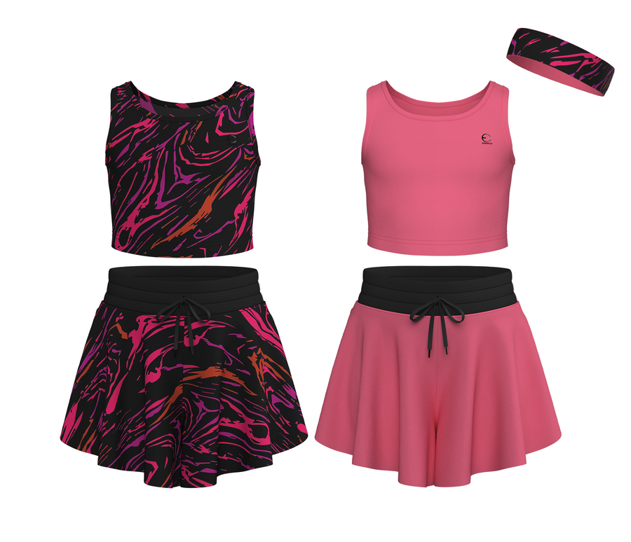 Essenclo girls butterfly shorts and tank top 5-piece set with headband, pink / black (photo 8)