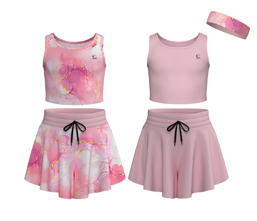 Essenclo girls butterfly shorts and tank top 5-piece set with headband, soft pink