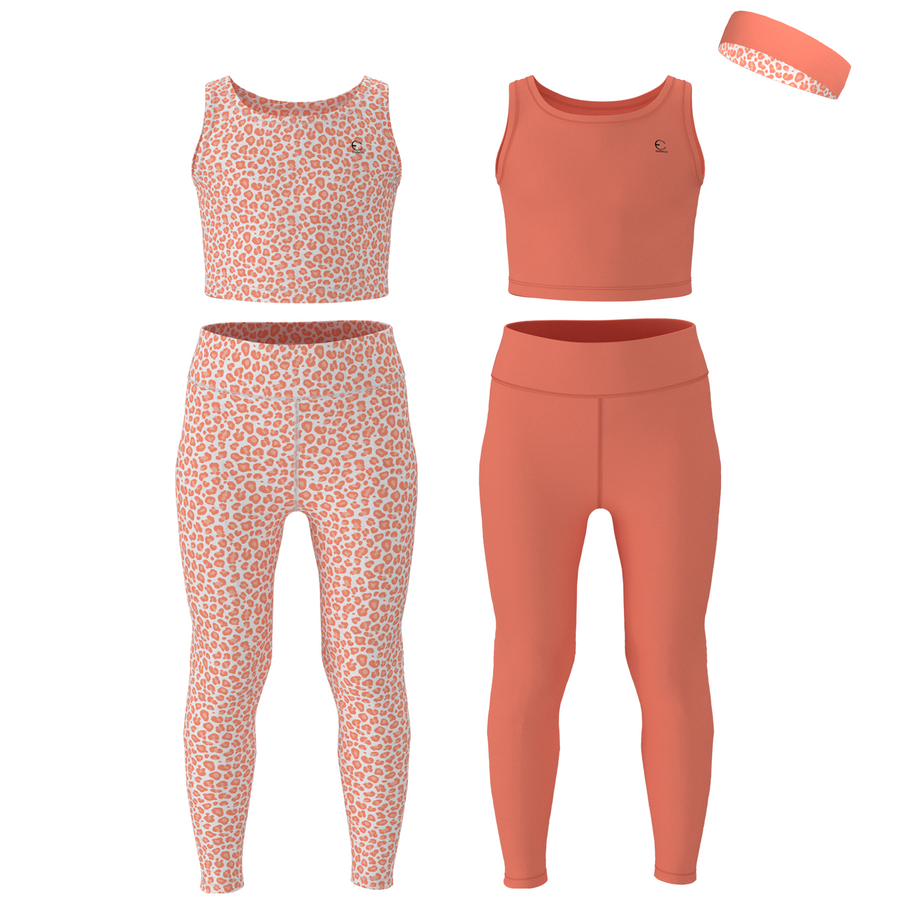 Essenclo girls leggings and tank top 5-piece set with headband, coral