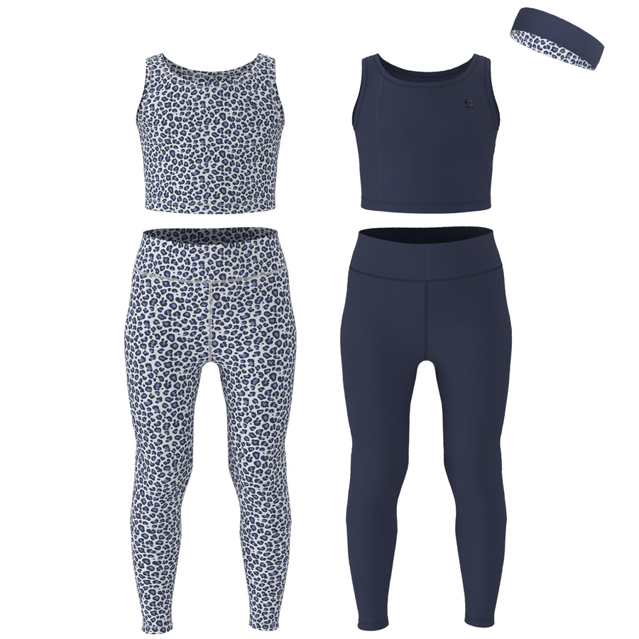 Essenclo girls leggings and tank top 5-piece set with headband, navy
