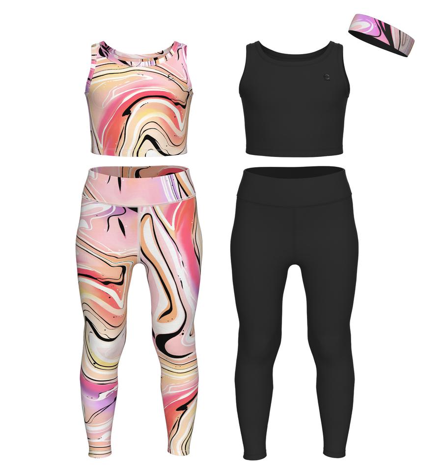 Essenclo girls leggings and tank top 5-piece set with headband, black (photo 8)