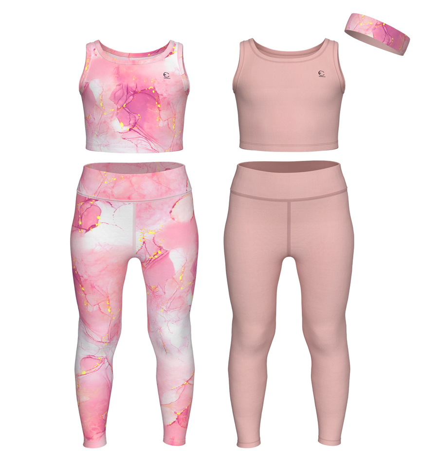 Essenclo girls leggings and tank top 5-piece set with headband, soft pink