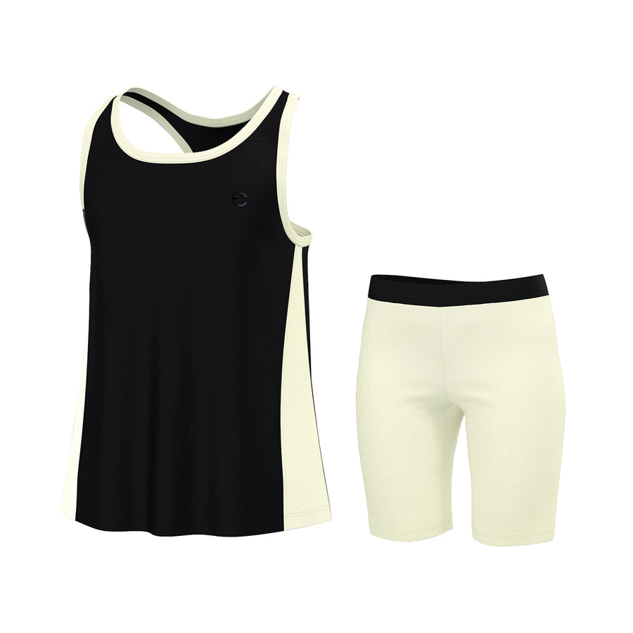 Essenclo girls racerback tank top and bike shorts 2-piece set, black cream