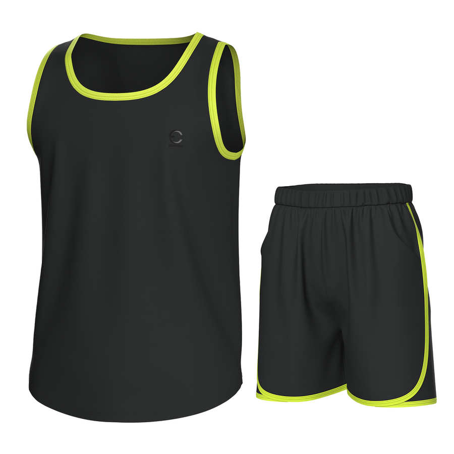 Essenclo boys athletic tank top and shorts 2-piece set, black lime green