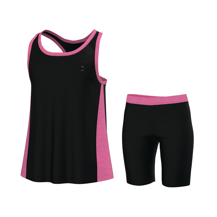 Essenclo girls racerback tank top and bike shorts 2-piece set, black heather pink