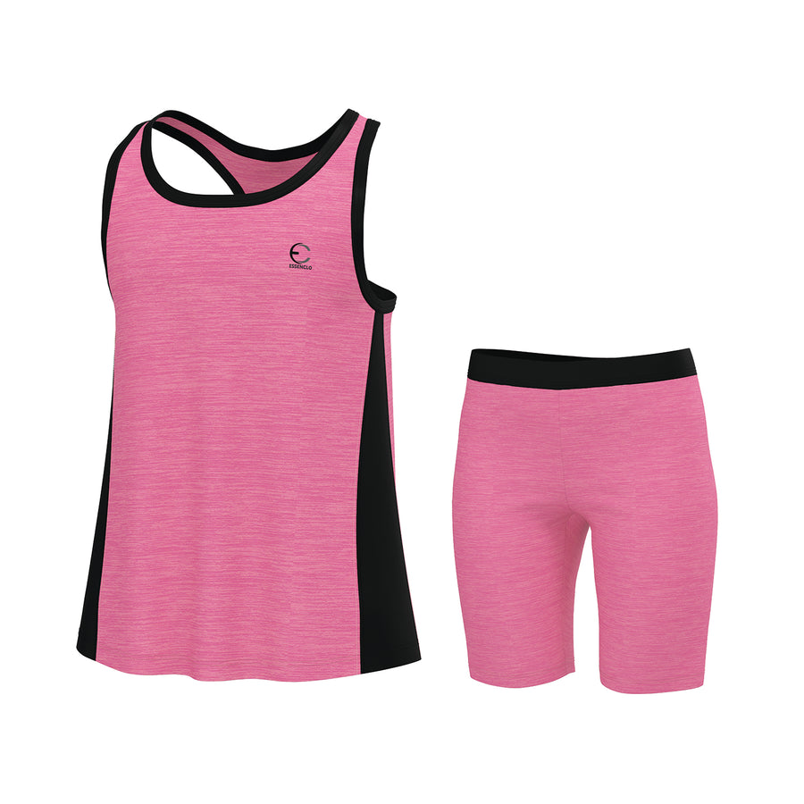 Essenclo girls racerback tank top and bike shorts 2-piece set, heather pink