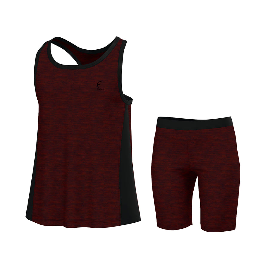 Essenclo girls racerback tank top and bike shorts 2-piece set, heather wine