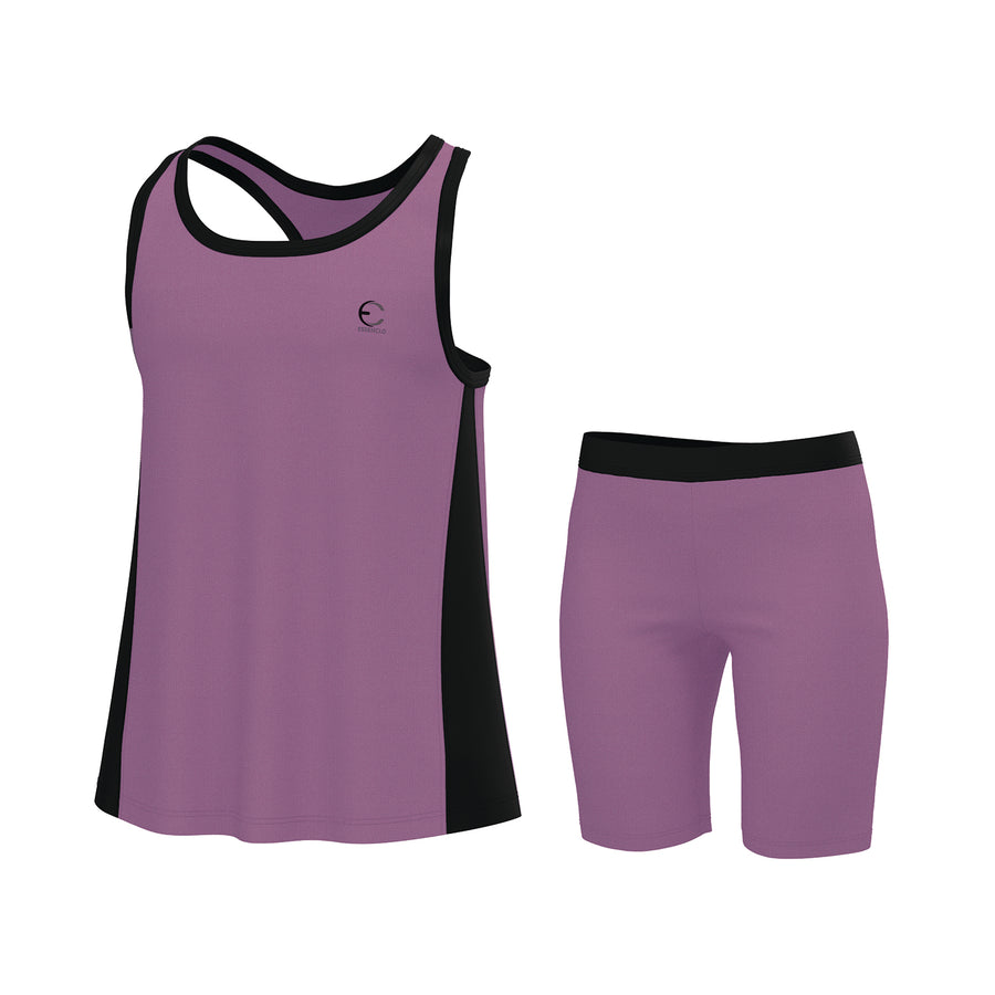 Essenclo girls racerback tank top and bike shorts 2-piece set, lavender