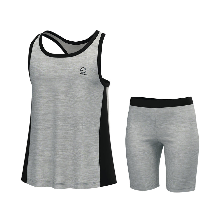 Essenclo girls racerback tank top and bike shorts 2-piece set, marl gray