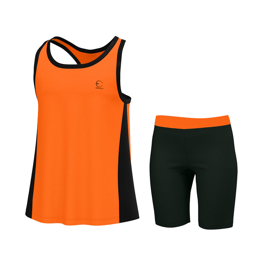 Essenclo girls racerback tank top and bike shorts 2-piece set, orange