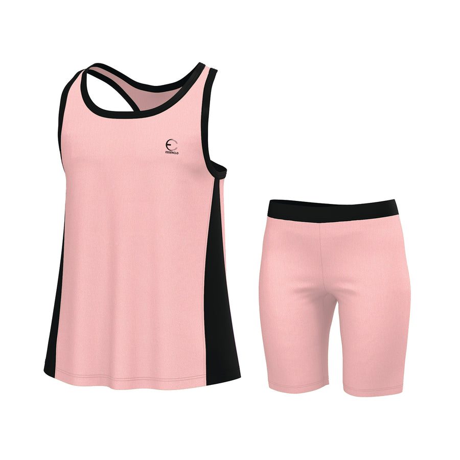 Essenclo girls racerback tank top and bike shorts 2-piece set, soft pink