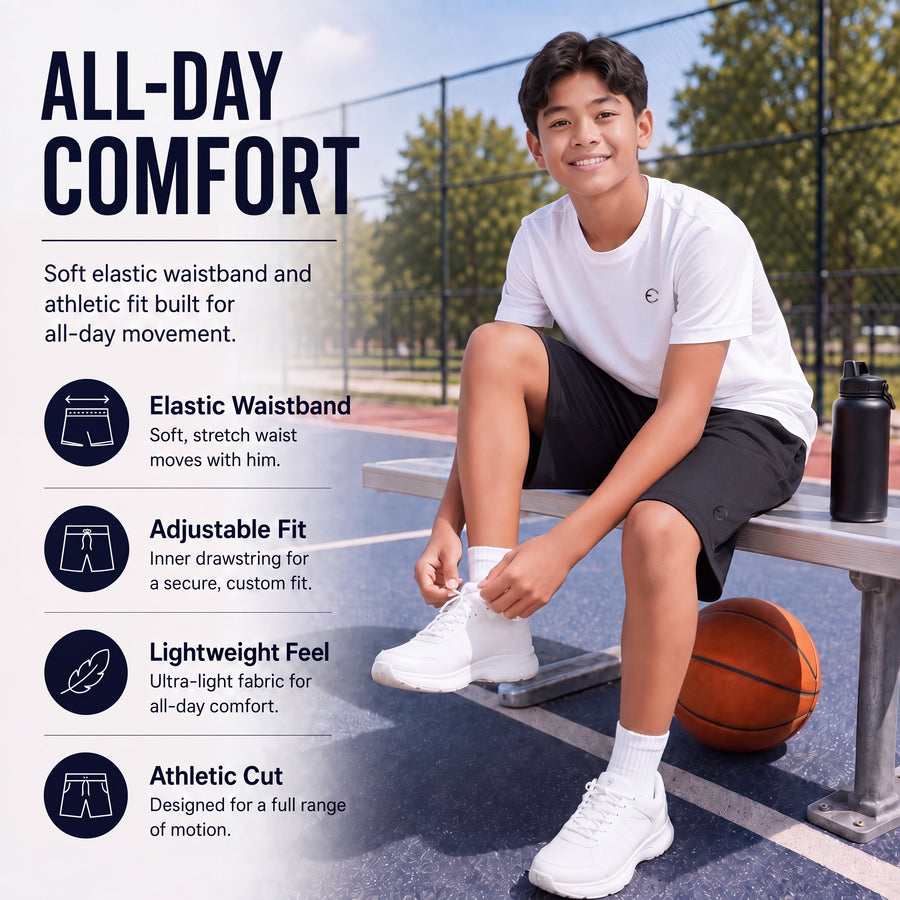 Essenclo boys basketball shorts with pockets 3-pack, brown / evergreen / navy (photo 4)