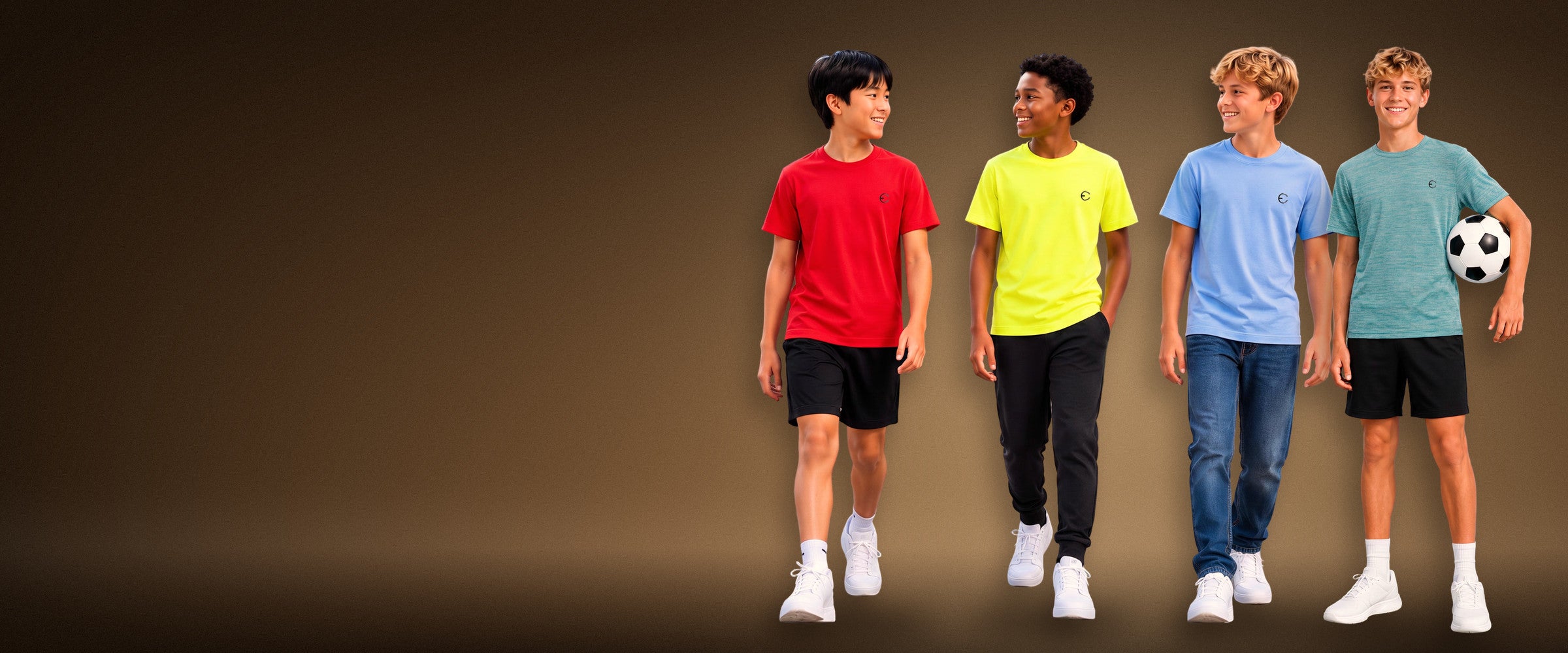 Four boys in the new Essenclo dry-fit performance tees
